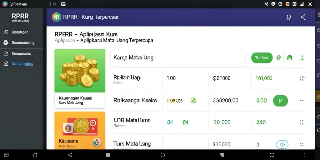 Tampilan antarmuka aplikasi RPRR menampilkan fitur kurs mata uang dengan jelas.
